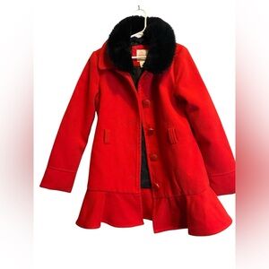 Cat & Jack Girls Vibrant Red Peacoat with Faux Fur Collar – Size Small